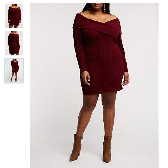 Plus size ribbed off the shoulder dress - Picture 1 of 3